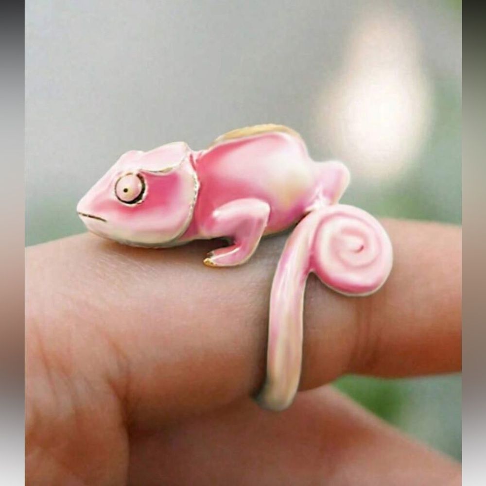 Anthropologie Pink Enamel Chameleon Wrap Ring